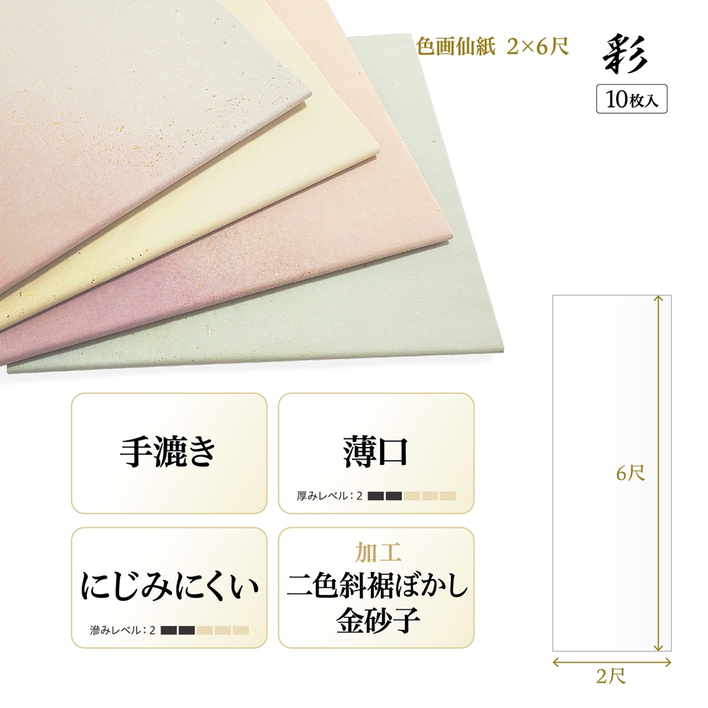 ◆書道6-3 画宣紙 手漉 かな 2 x6尺 1988年購入古紙 49枚 白無地 書道手漉加工色画仙紙 連落 かな用二色裾ぼかし＋金砂子半切10枚